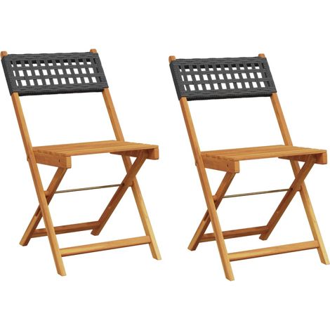 Chaises de bistrot lot de 2  Chaises d'extérieur noir bois massif d'acacia et rotin (1/5)