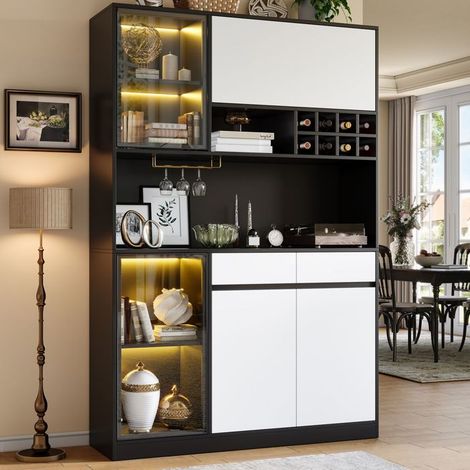 Vitrine meuble haut à rangement polyvalent portes de rangement et tiroirs intégrés éclairage led style moderne meuble de rangement (1/5)