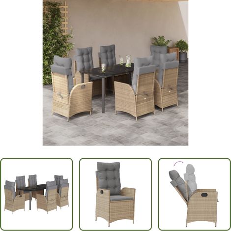 vidaXL Gartenstuhl -  7-tlg. Garten-Essgruppe mit Kissen Beige Poly Rattan (1/5)