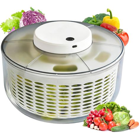 Electrique Salade Spanier, 6L Essoreuse à Salade Electrique Grand Saladier a Salade, avec Couvercle et Bouteille de Salade, pour Laver et sèche les Salades, Fruits, Laitue – sans BPA (1/5)