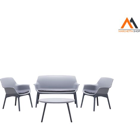 Set de jardín para el exterior compuesto por 2 sillas, 1 sillón y 1 mesita Luxor Lounge - Gris