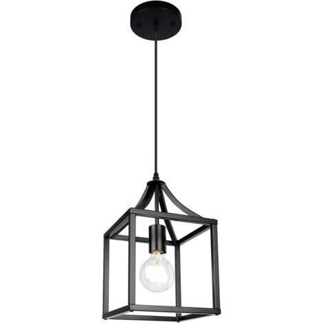Suspension en métal noir, version avec une ampoule, convient aux salles à manger, cuisines, îlots de cuisine, chambres, couloirs, etc., 220 V (ampoule non incluse). (1/5)