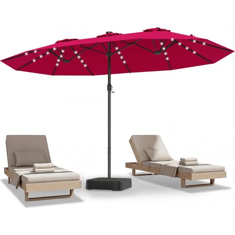 Parasol de Jardin Exterieur, 460 x 285 CM, Parasol Double Rectangulaire, avec Ouverture Fermeture Manivelle, 48 Éclairage LEDs, Base Inclus, Rouge (1/5)