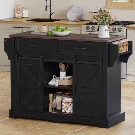 Isola cucina pieghevole 120 x 70 x 91 cm in MDF nero HAVRYA (1/5)