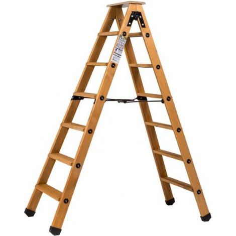 Centaure – Escabeau double accès bois 2x6 marches – Hauteur de travail 2,90m – Tablette antidérapante – Charge maximale 150kg (1/8)