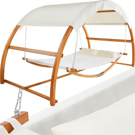 Hamac pour 2 personnes avec cadre en bois et grand toit solaire (1/5)