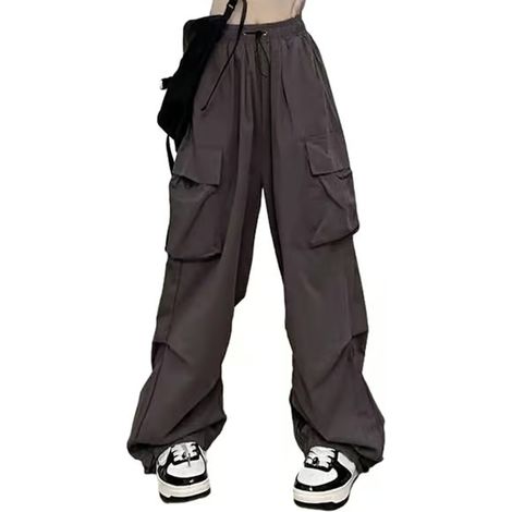Pantalon cargo femme ample style années 2000, multipoches, taille haute, jambes droites, gris, taille 3XL (1/5)