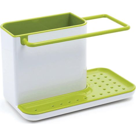 Panier blanc/vert - Rangement/organisateur d'évier avec égouttoir intégré, porte-éponge, porte-brosse, porte-liquide vaisselle et porte-torchon amovibles, taille standard (1/4)