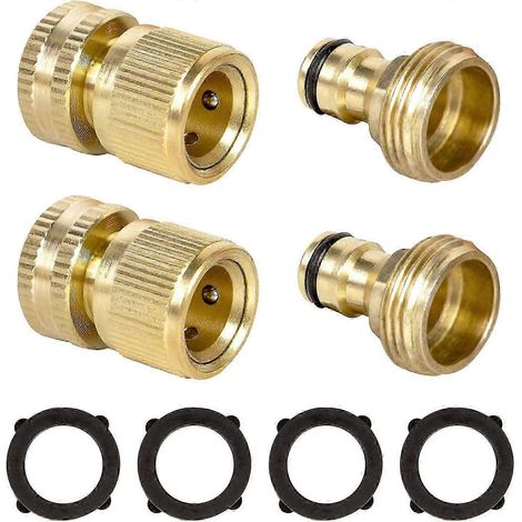 2 jeux de raccords de tuyau d'arrosage en laiton de 19 mm, adaptateur pour tuyau d'arrosage extérieur pour cuisine de jardin (1/5)