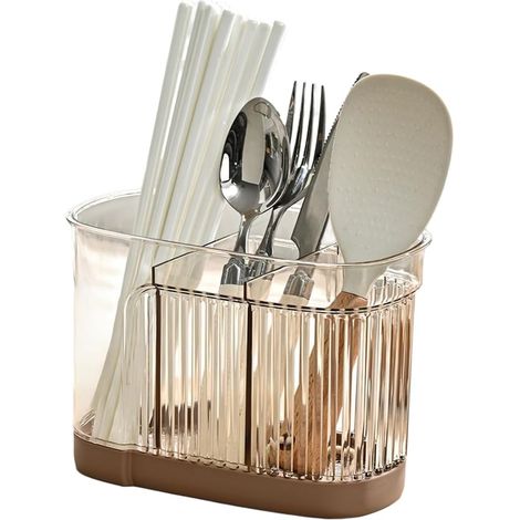 Porte-ustensiles de cuisine mural avec planche de drainage, organiseur multi-compartiments pour baguettes, fourchettes, cuillères, plateau amovible pour un nettoyage facile, étagère de (1/5)