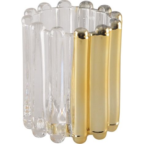 Bougeoir Chandelier en Verre Doré Décoration de Table Salon Chambre 9,5 x 9,5 x 10 cm - PANGIVO (1/5)
