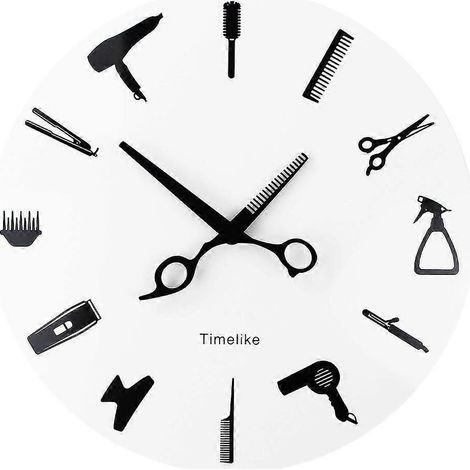 Wanduhr mit Friseurwerkzeugen, modernes 3D-Quarzwerk, geräuschlos, Schönheitsuhr, Dekoration, Geschenk