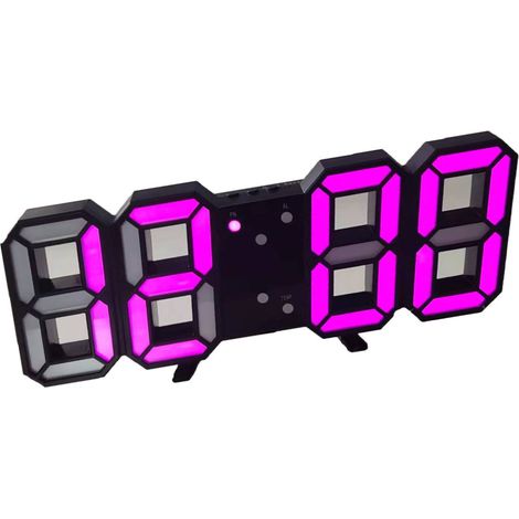 Horloge murale LED 3D minimaliste, réveil mural pour la maison, le salon ou le bureau, police noire, lettres roses (1/5)