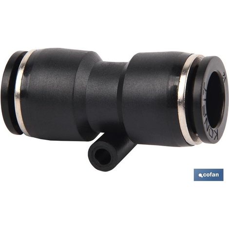 Raccord rapide en plastique T-8 pour tubes de 4 mm à 16 mm, connexion instantanée et sécurisée.