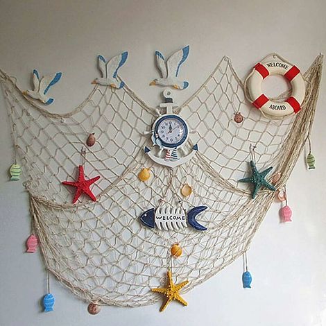 Filet de pêche décoratif, style plage et bord de mer, décoration murale avec coquillages, décoration de porte de style méditerranéen, autocollants de style nautique (1/4)