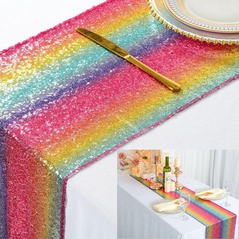 Runner da tavola con paillettes dai colori dell'arcobaleno (30,5x182 cm) (1/5)