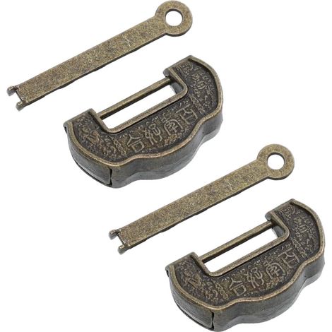 Lot de 2 Cadenas Rétro en Alliage de Zinc, Petits Fermoirs Décoratifs pour Boîte à Bijoux, Serrure Vintage Couleur Bronze Patiné, Mini Cadenas pour Coffres et Valises, (1/5)