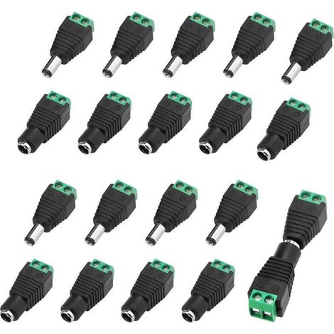 10 Paire 5.5 X 2.1mm 12V DC Connecteur d'alimentation Mâle et Femelle, Fiche Prise Adaptateur Vis Borne Connecteur (1/4)
