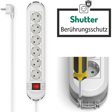 6-fach Steckdosenleiste mit Schalter 1,5m Weiß (1/5)