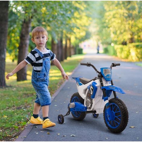 Moto elettrica per bambini 12 V, 2 velocità, con ruote stabilizzatrici, blu e bianco DESVIAE (1/5)