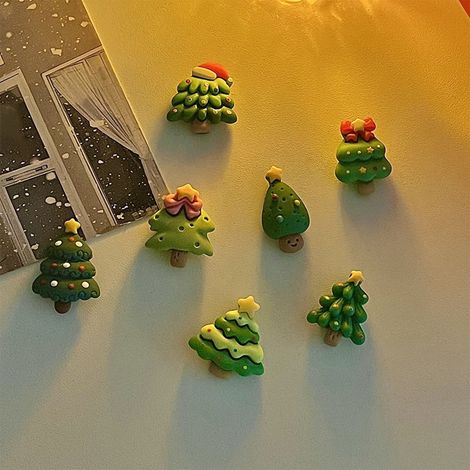 Sticker Magnetique Arbre De Noël - Résine - Pour Frigo - 2 x 3 cm - Vert - Lot De 6 (1/5)