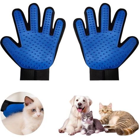 1 par de guantes de silicona azules para bañar y acicalar perros, ajustables de 22x18 cm para cepillar y masajear gatos y perros. (1/5)