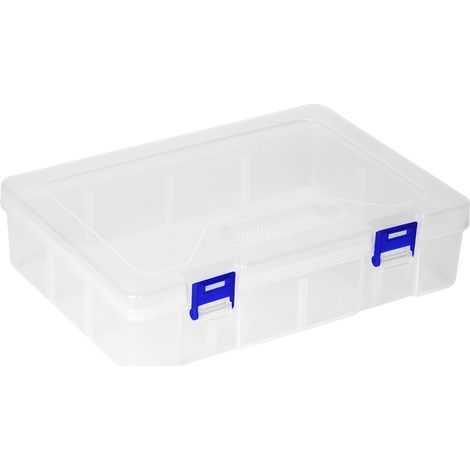 Boîte de rangement transparente D306 pour bijoux, outils et quincaillerie, boucle bleue (1/5)