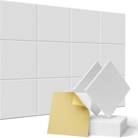 12pc Panneaux Acoustiques En Fibre De Polyester, Mousse Acoustique Blanc, Autocollants, 3030 Cm - Réduction Du Bruit (1/5)