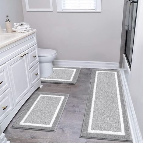 3-piece bathroom mat set, extra soft microfiber bathroom mats, non-slip and absorbent, light gray (1/4)