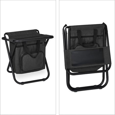 Tabouret camping pliant noir sans dossier, transportable, pour pêche, jardin, 60x35x35cm, confortable (1/5)
