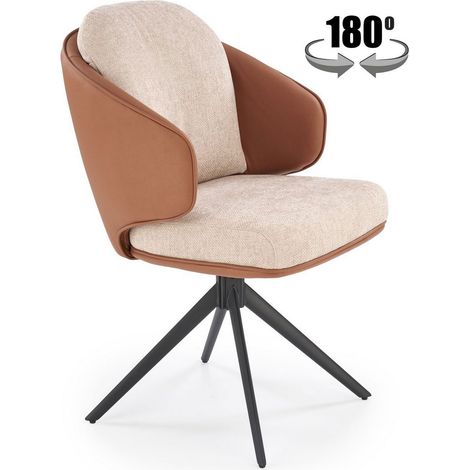 Chaise pivotante design en éco-cuir marron et tissu beige Acoro (1/5)