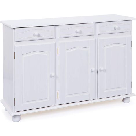 Inter Link - Cassettiera rustica - Credenza - Buffet - Stile rustico - Mobile laterale - Pino massiccio - 3 ante - 3 cassetti - Laccato bianco - Livio (1/5)