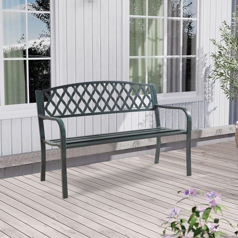 Panca da Giardino Opsasar in Acciaio con Schienale a Motivo Intrecciato 127x54x88 cm - Grigio Scuro con Patina Verde casa.pro