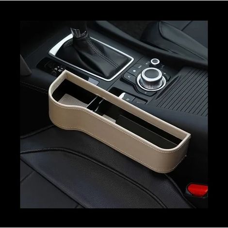 (Cuir beige gauche) Boîte de rangement en cuir pour siège auto, pochette de rangement pour siège auto, boîte de rangement universelle pour siège auto avec porte-cartes et porte-téléphone (1/5)