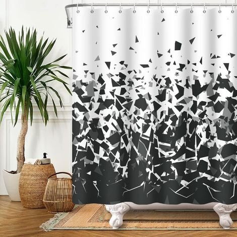 180x180cm Noir Blanc Rideau De Douche Abstrait GéOméTrique Fragment Rideau De Bain Moderne ImperméAble Salle De Bain DéCoratif Ensemble Polyester Lavable Rideau De Bain (1/5)