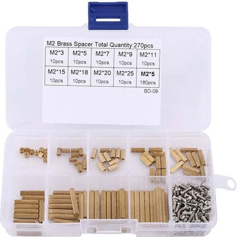 Set di rondelle e viti in ottone - 270 pezzi - Filettatura M2 - Ottone - Giallo (1/4)