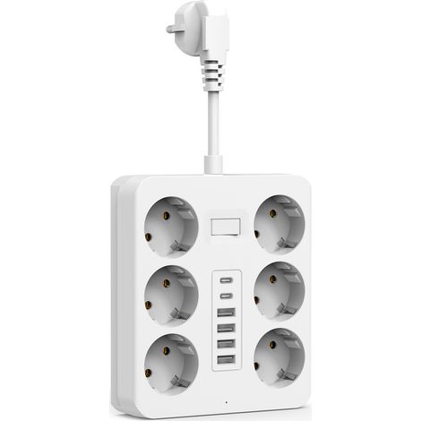 Multiprise Norme EU 6 Prises AC + 4 USB-A + 2 USB-C, Protection Surtension/Surcharge, Prise d'Extension Murale (1/5)