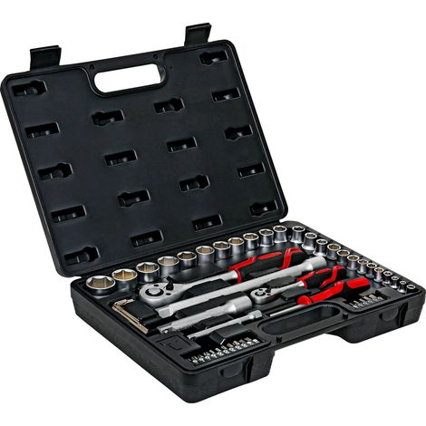 STIER Steckschlüsselsatz, 54 teilig, 1/4 Zoll und 1/2 Zoll, Schraubenschlüssel und Bits, Bitsatz, Ratschenschlüsselset, Steckschlüssel, Ratsche, Bit Set