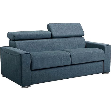 Canapé 3 places convertible express en tissu bleu - couchage 140 cm - Matelas 22 cm avec mémoire de forme VIZIR (1/3)