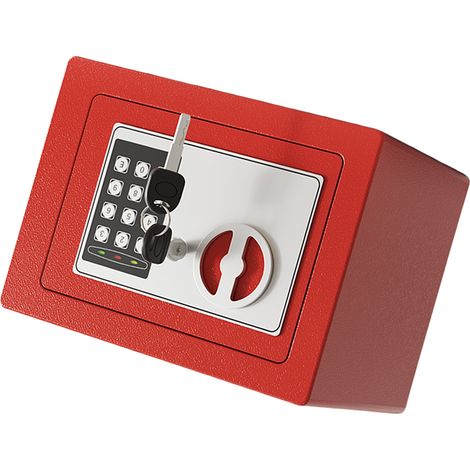 Coffre-fort mural ignifugé et étanche + pochette pour documents avec clavier et 2 clés de rechange - Sécurité numérique pour documents, argent, or, bijoux et objets de valeur - Rouge (0,17 pied cube) (1/5)
