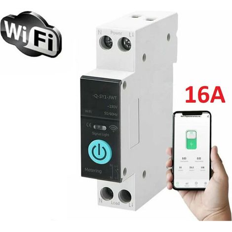 Commutateur WiFi - 16 A - 230 V CA - Rail DIN 35 mm - Cuivre PA66 Ignifuge - 3 Modes Programmation - 1 Pièce (1/5)