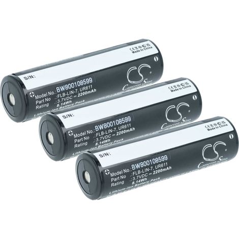 vhbw 3x Battery Replacement for Inova FLB-LIN-7, UR611 for Torch, Headlamp (2200 mAh, 3.7 V, Li-Ion)