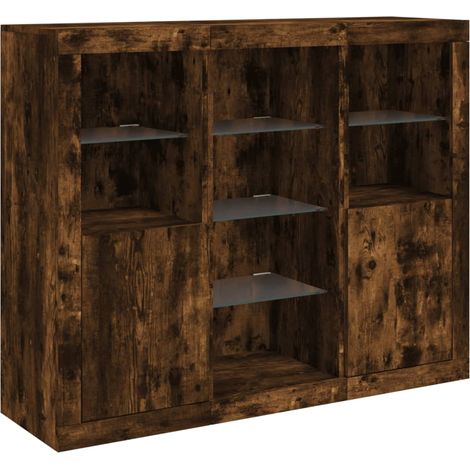 Credenza Credenza Comò Armadietto Portaoggetti Organizer Cucina Soggiorno Soggiorno con luci a LED 3 pezzi Legno composito marrone 020037211