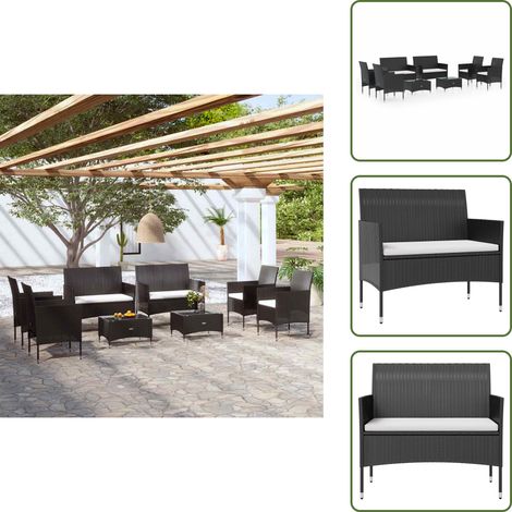The Living Store 8-tlg. Garten-Lounge-Set mit Auflagen Poly Rattan Schwarz - Gartenmöbel - Loungemöbel - Rattanmöbel - Outdoormöbel - Balkonmöbel (1/5)