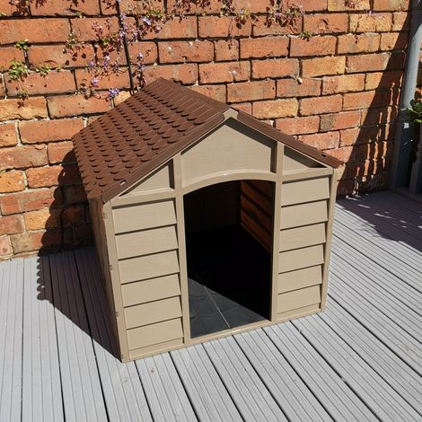 Plastic Dog Kennel / House in Brown Garden Patio – 71cm x 71cm x 68cm (1/5)