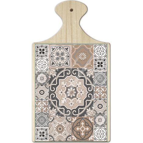 Lupia - Tagliere in Legno Decorativo con Vetro stampato a colori multiuso con manico 16x29 cm AZULEJOS MIX (1/4)