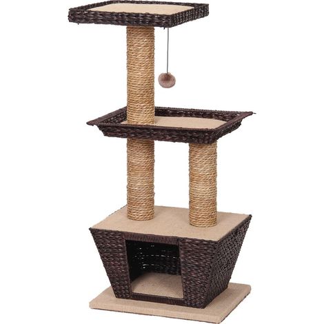 Tiragraffi alto modello Natural Bettula a 2 piani con pendente per gatti