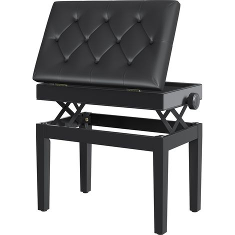 Tabouret de piano avec rangement et hauteur réglable 54,5x33x48-58 cm en cuir PU noir (1/5)