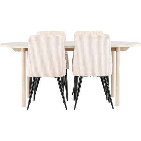 Andy Essgruppe Esstisch Whitewash 4 Stühle Samt beige. (1/4)