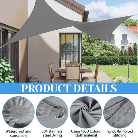 Vela de sombra rectangular impermeable de 4 x 3 m, fabricada en tejido de poliéster Oxford, que ofrece un 95 % de protección UV, apta para espacios exteriores. (1/4)